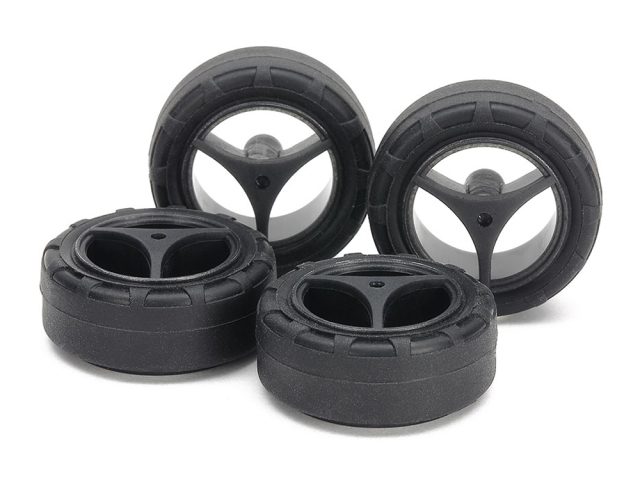 T15543　タミヤ　スーパーX･XX スーパーハード小径ナロータイヤ (24mm) & カーボン強化ホイール (3本スポーク)