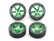 T95666　タミヤ　フルカウルミニ四駆30周年　スーパーハードローハイトタイヤ＆マットグリーンメッキホイール