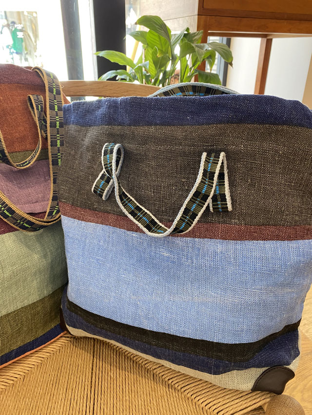 麻バッグ　２WAYトートバッグ（小）　『チボリ公園のボーダー柄』　