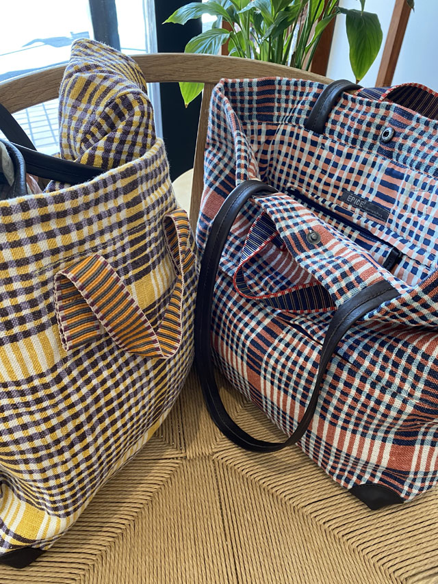 麻バッグ　２WAYトートバッグ（小）　『チボリ公園のチェック柄』　