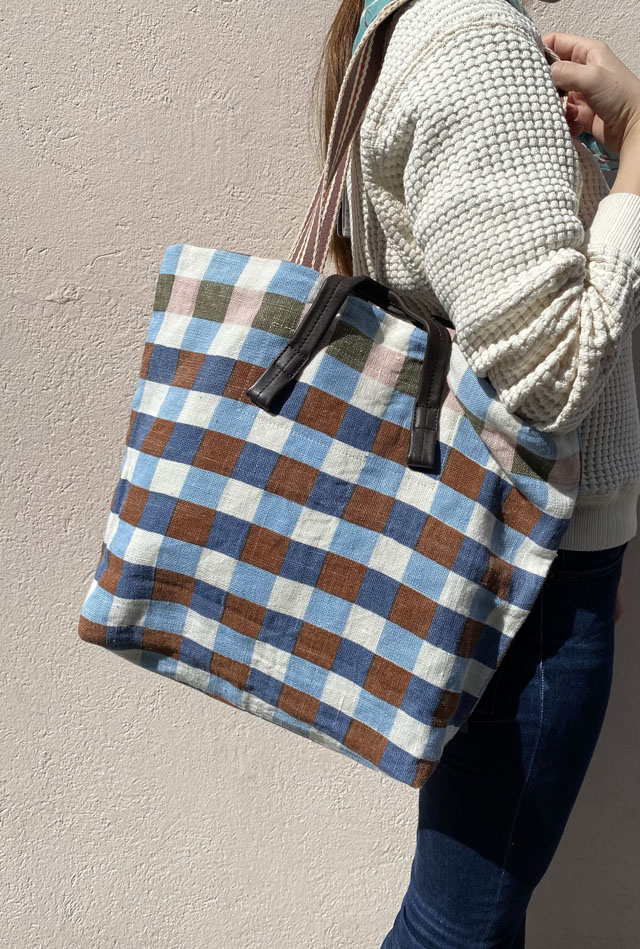 麻バッグ　２WAYトートバッグ（小）　『デンマークチェック柄』　SUS2259-DEHLI-S