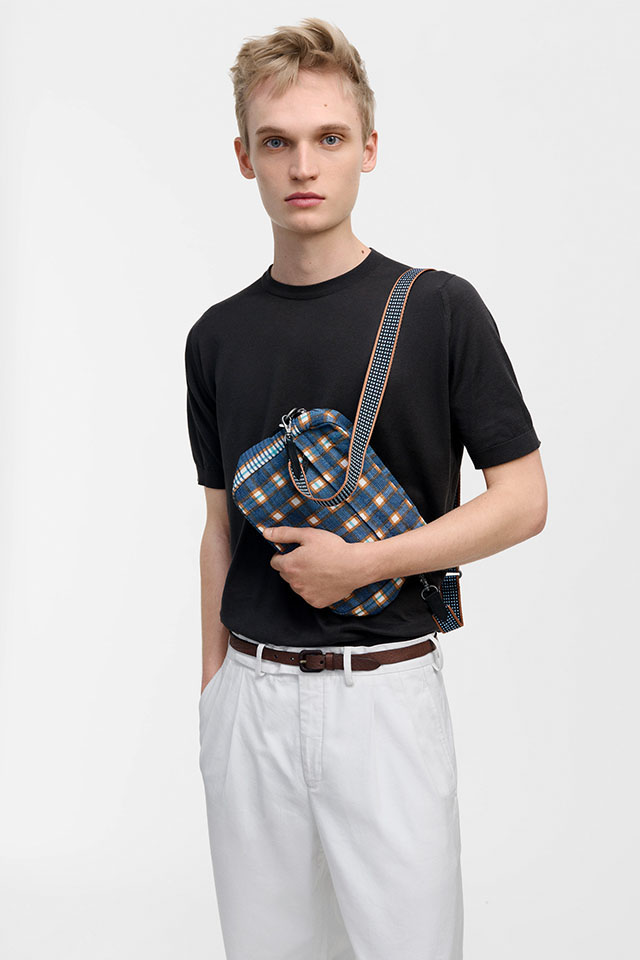 麻バッグ　３WAYボディバッグ　『北欧のブロックチェック柄』　SUS2606-CROSSBODY