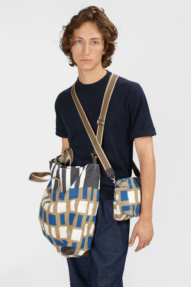 麻バッグ　３WAYボディバッグ　『グラフィックチェック柄』　SUS2453-JAIPUR