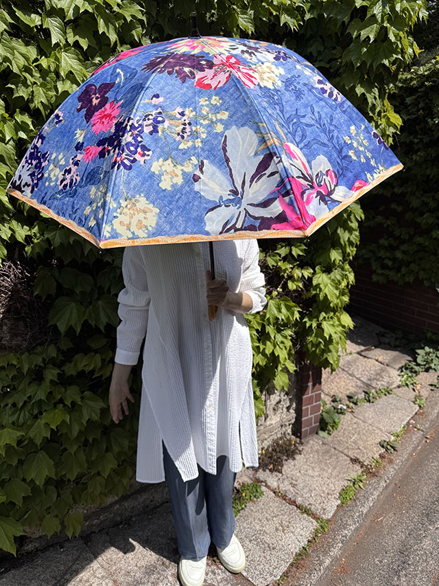 【日傘ロング】晴雨兼用 　水彩のフローラル画 PA2604L