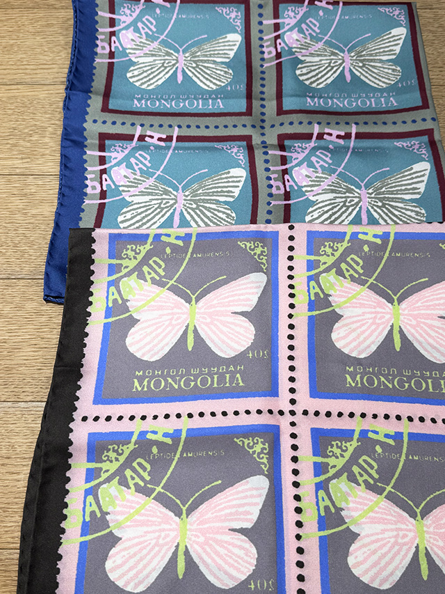 [CULTURE]　おとぎの国の切手　STAMP    シルクスカーフ *スクエア型*68角 LS2665