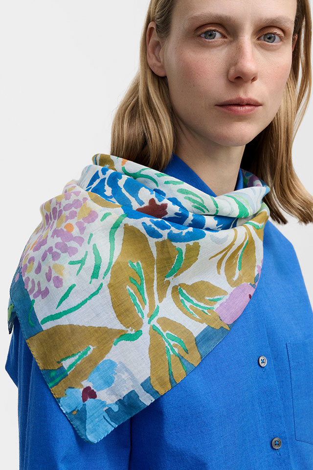 [FLOWERS]　水彩のフローラル絵画　PAINTED FLOWERS  *70角コットンスカーフ*　 PS2693