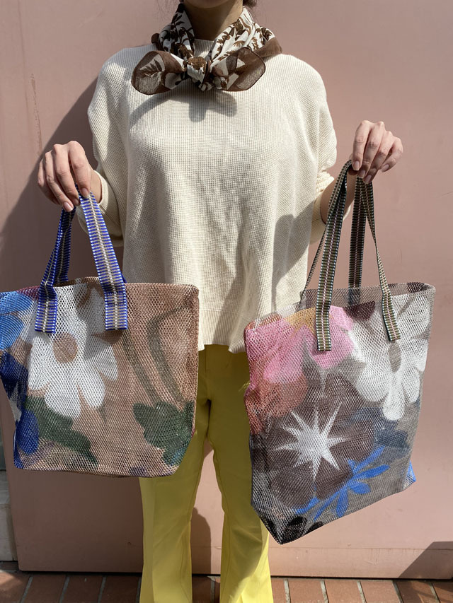 メッシュバッグ トート型(大）インポーチ付き 『チボリ公園の花々』