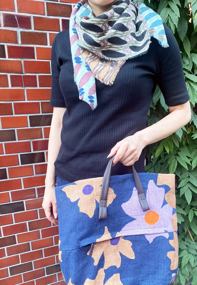 麻バッグ 2WAYトートバッグ 『北欧のミニマルフラワー』 SUW2361-DEHLI-S