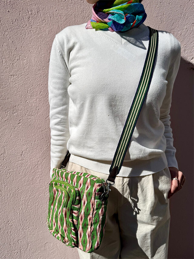 麻スクエアバッグ『細かな連続柄』SUS2550-CROSSBODY-SQ