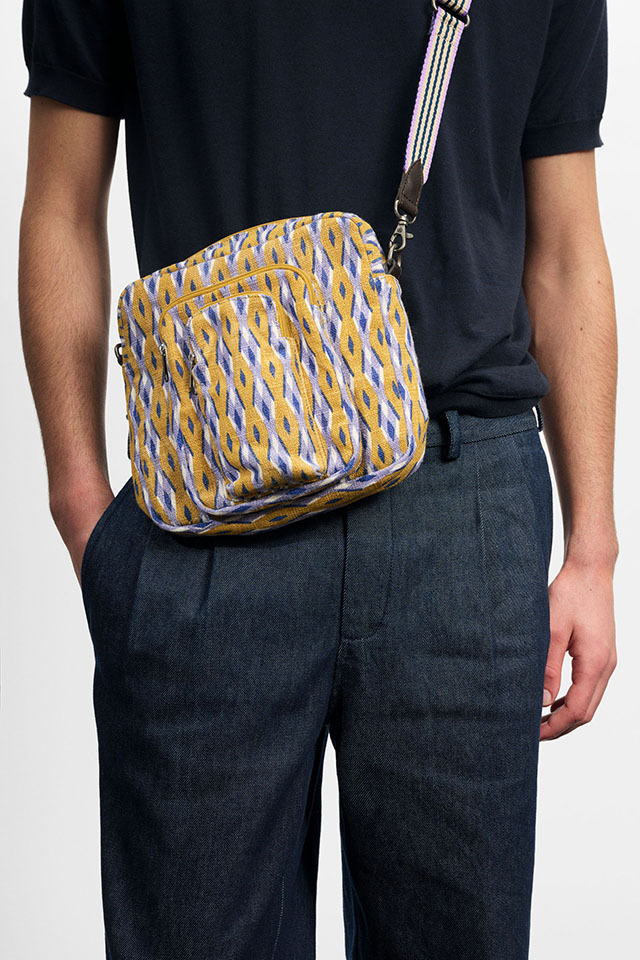 麻スクエアバッグ『細かな連続柄』SUS2550-CROSSBODY-SQ