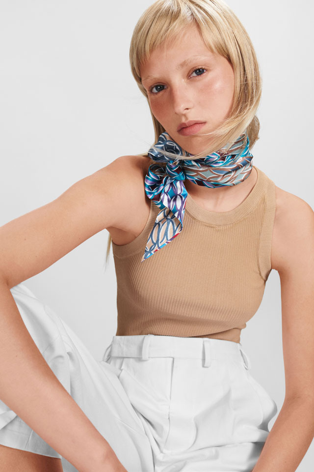 2508-371｜イヴサンローラン スカーフ シルク ネイビー ボーダー Yves