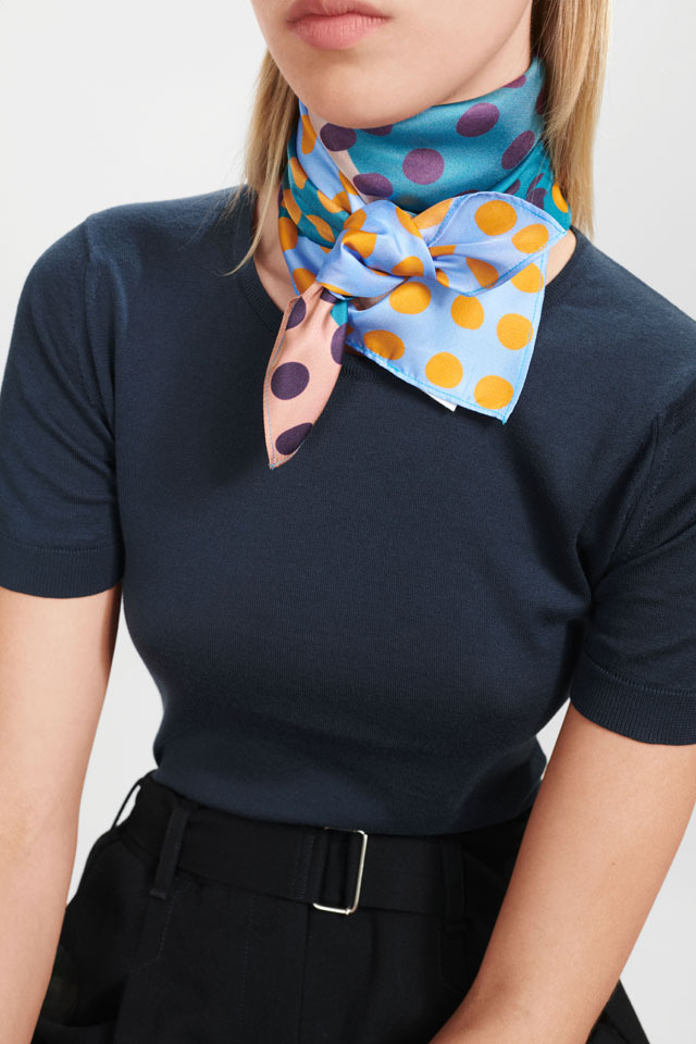 DOTS] 北欧モードなドット柄 *スクエア型* シルクスカーフ LW2384