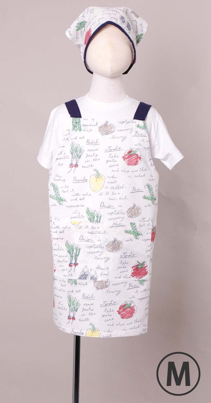 キッズエプロンM（カラフルサラダ）三角巾付き【１点のみメール便可】