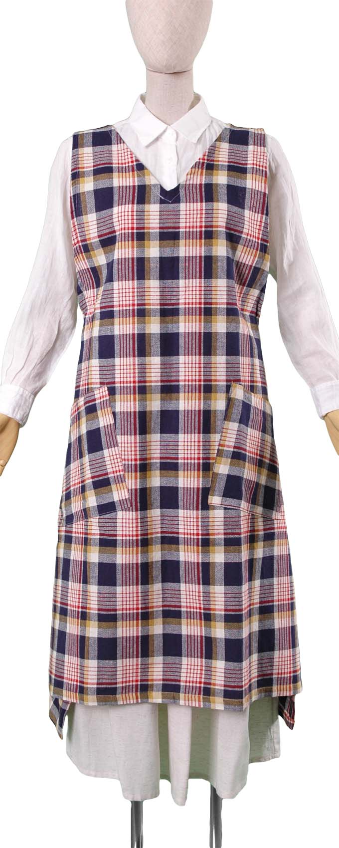 チェックタブリエキッチンワンピース