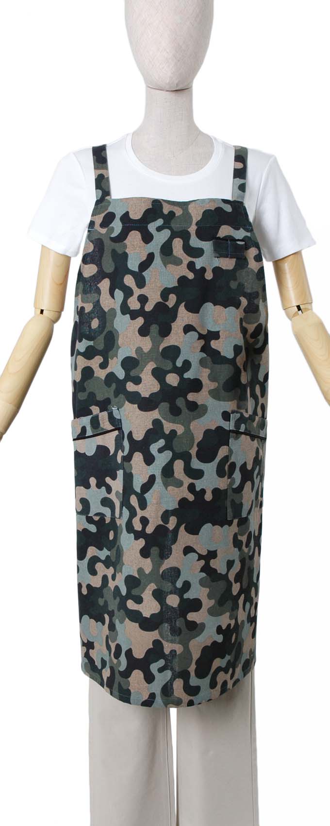 カモフラージュ柄クロス掛けエプロン