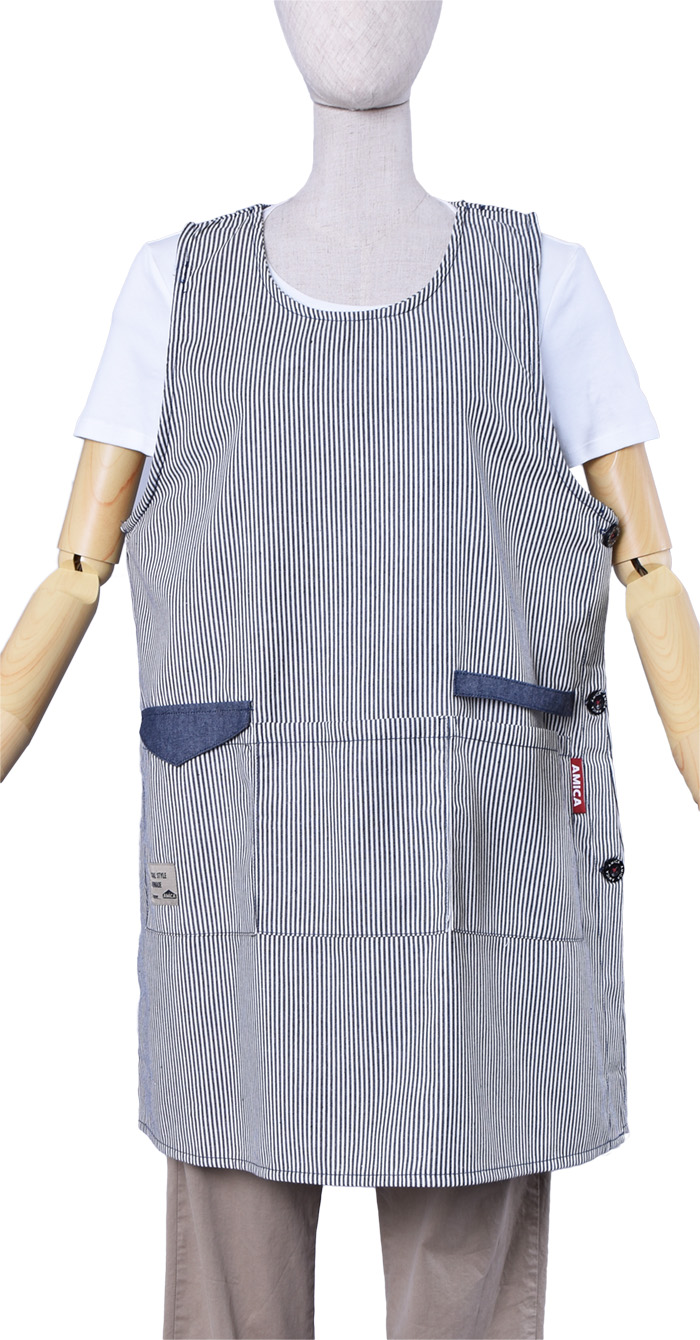 ライトヒッコリー脇ボタンタブリエエプロンM～L【１点のみメール便可】