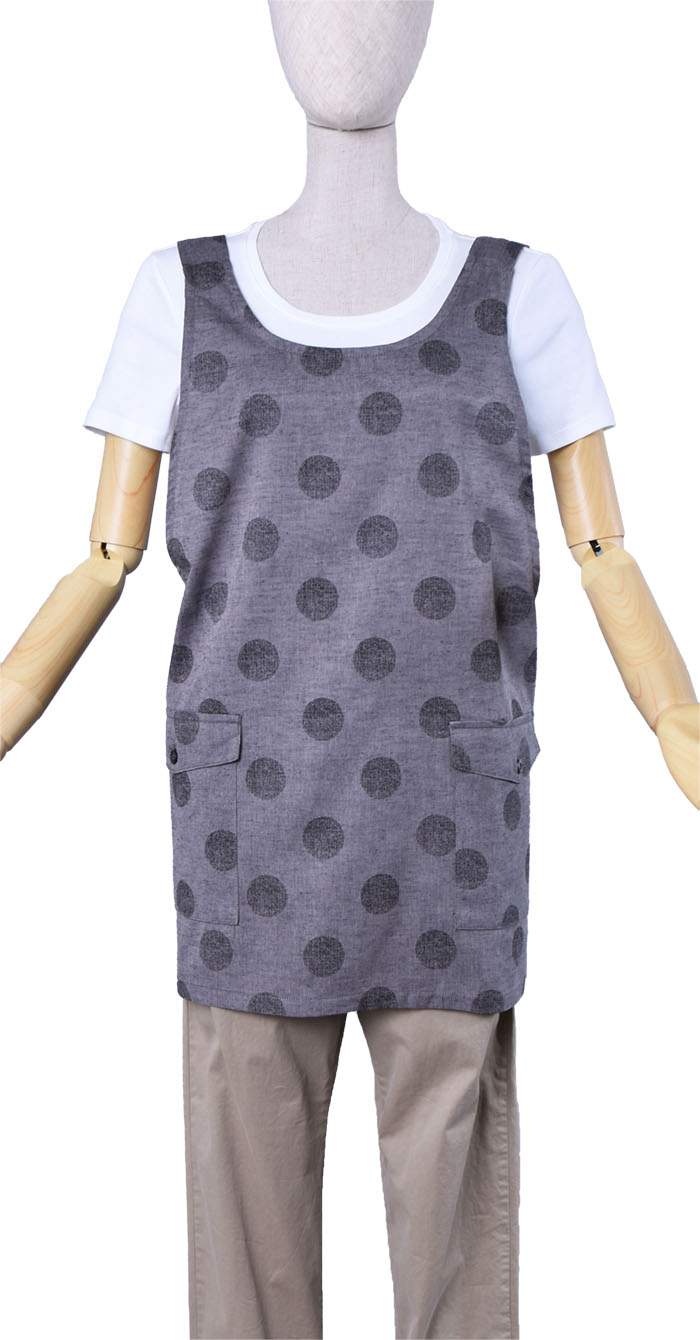 綿麻ドットプリント肩掛けエプロン【1点の発送のみメール便可】