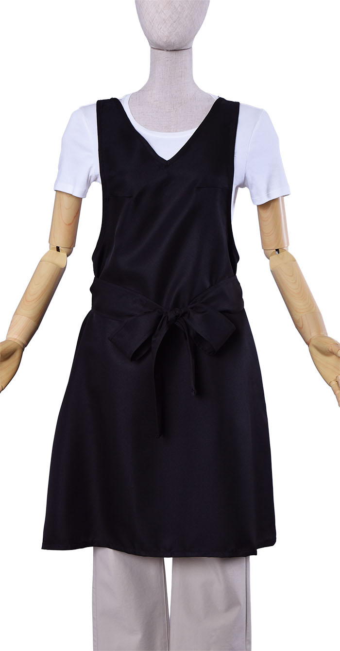 腰リボンクロス掛けエプロン（ブラックオンリー）【一点のみメール便可】