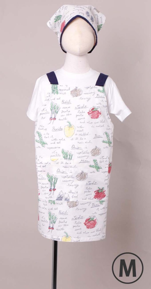 キッズエプロンM（カラフルサラダ）三角巾付き【１点のみメール便可】