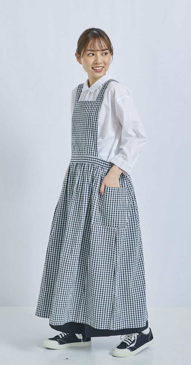 肩ひもリボン着丈調節ワンピースエプロン