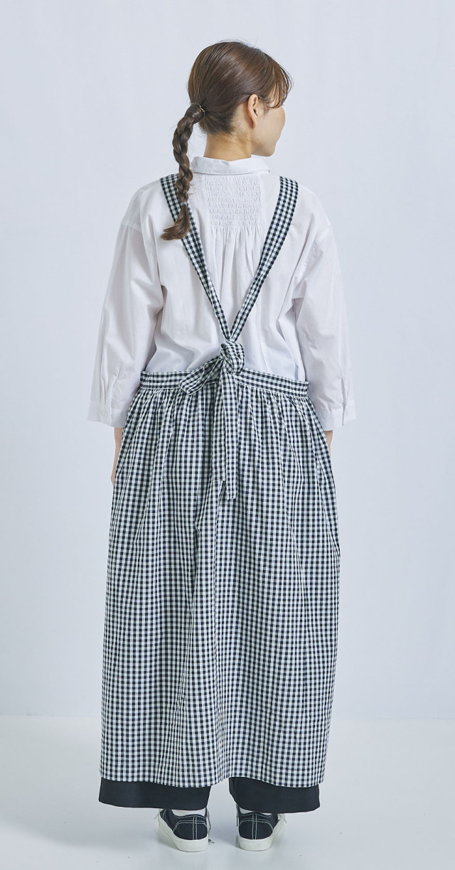 肩ひもリボン着丈調節ワンピースエプロン