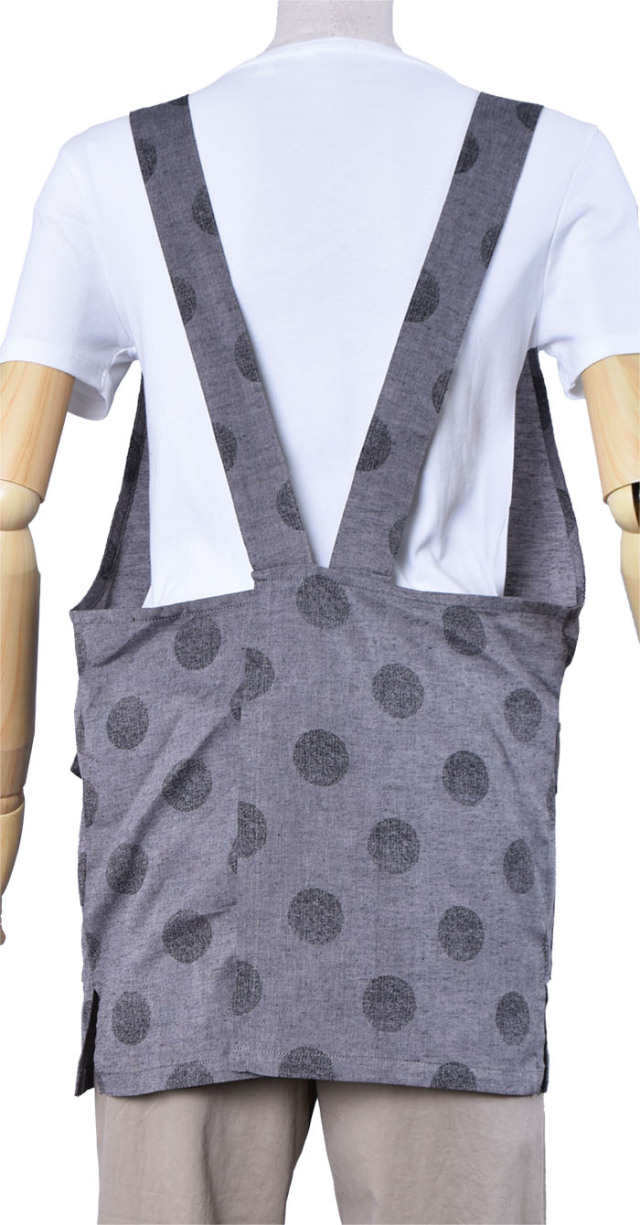綿麻ドットプリント肩掛けエプロン