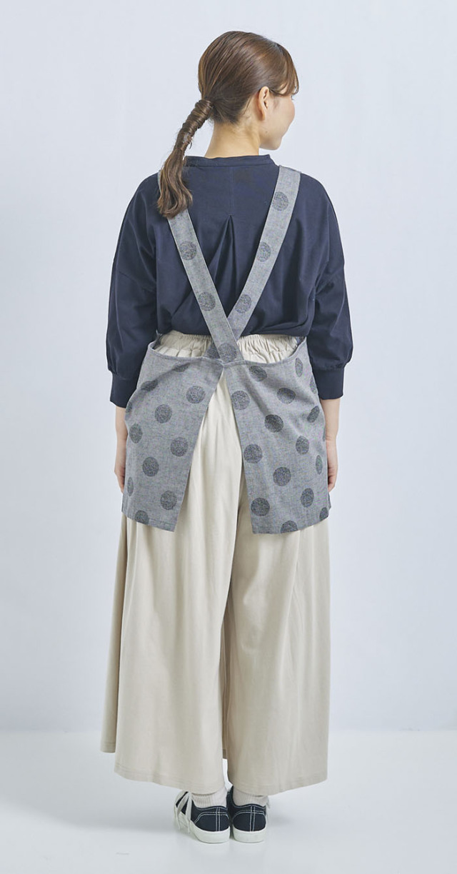 綿麻ドットプリント肩掛けエプロン
