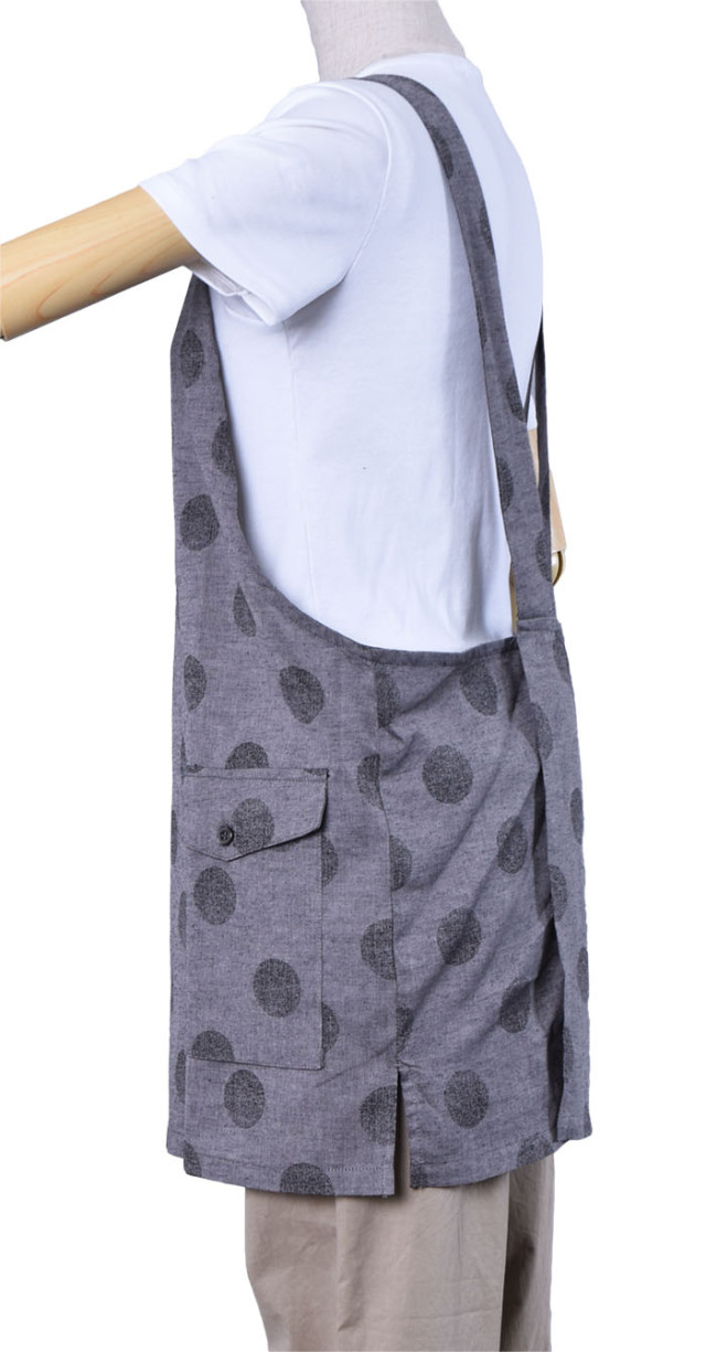 綿麻ドットプリント肩掛けエプロン