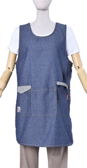 ライトデニム脇ボタンタブリエエプロンM～L【1点のみメール便可】