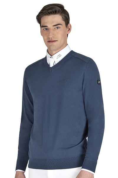 ● SALE ● EQUILINE ERBELE・エクイライン メンズVネックテックニット（シーズンコレクション限定デザイン) ディプロマティックブルー/L
