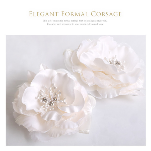 花 コサージュ 白 バラ ホワイト バラモチーフ 薔薇 フラワーコサージュ 上品 入園式 卒園式 入学式 卒業式 結婚式 セレモニー J4021