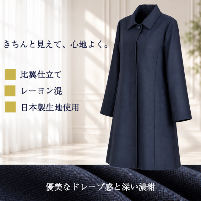 お受験ママに最適！！濃紺比翼フォーマルロングコート紺色 コート