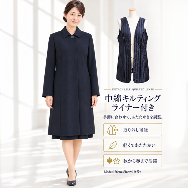 お受験ママに最適！！濃紺比翼フォーマルロングコート紺色 コート