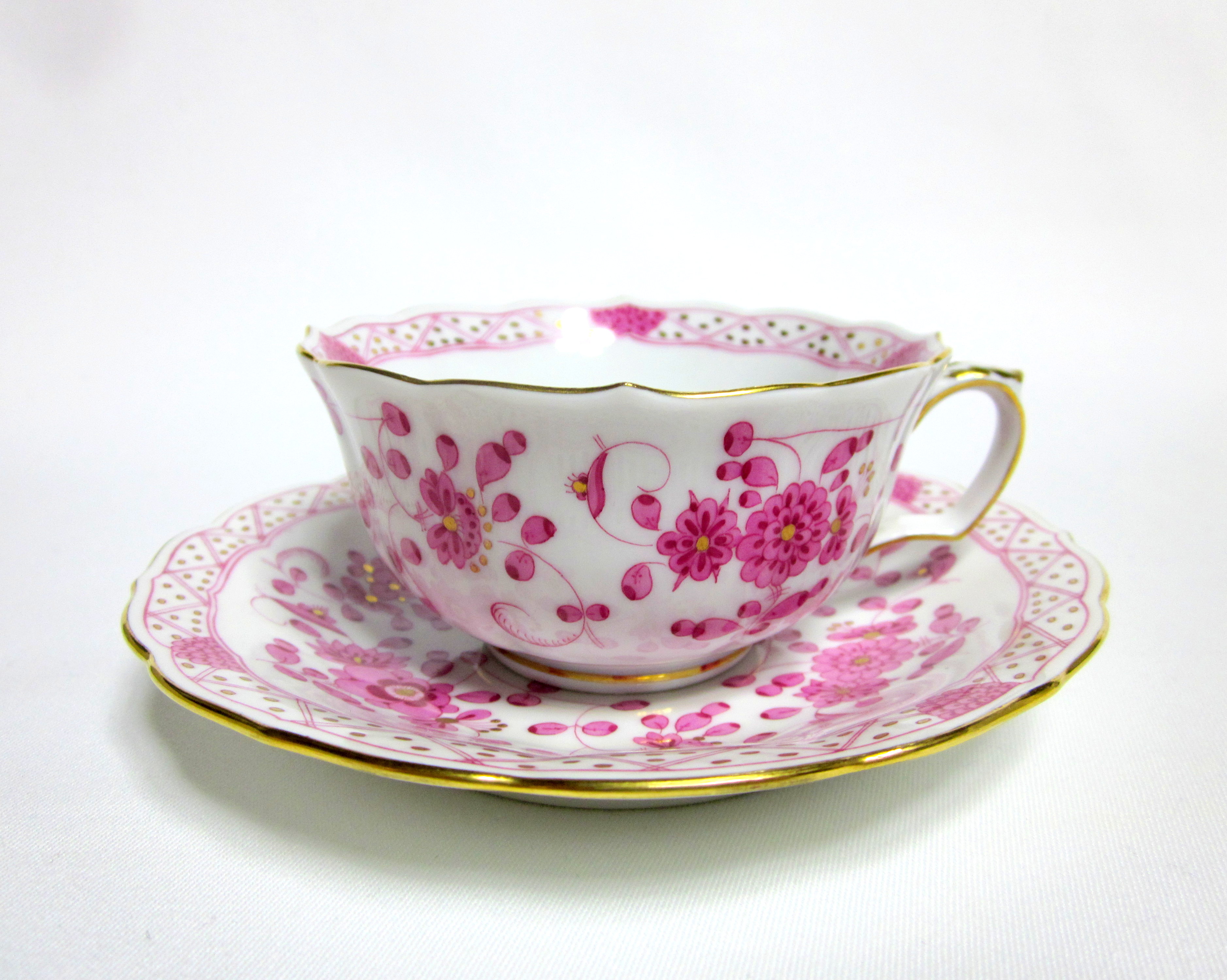 マイセンインドの華リッチピンクカップソーサー MEISSEN 