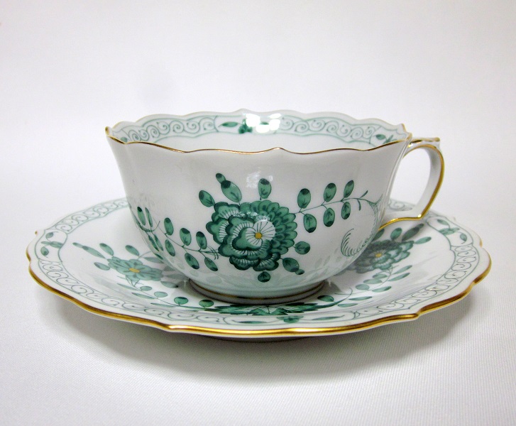 インドの華 グリーン ティーカップ＆ソーサー