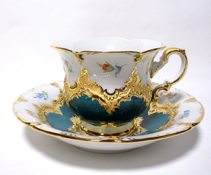 マイセン（Meissen）Bフォーム 宮廷の小花 グリーン カップ＆ソーサー