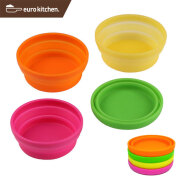 ユーロキッチン eurokitchen シリコン折りたたみアイスカップ4色セット/ピンク/イエロー/グリーン/オレンジ シリコンコースター 直径9cm、高さ3.6cm （折りたたみ時1.5cm） 食洗機対応【シリコン折りたたみカップ】
