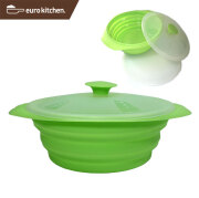 ユーロキッチン eurokitchen シリコンスチーマー (折りたたみキャセロール) グリーン  容量1L 食洗機対応【スパゲッティー/スパゲッティ/パスタ/蒸し料理/レンジ調理/ポップコーンメーカー】