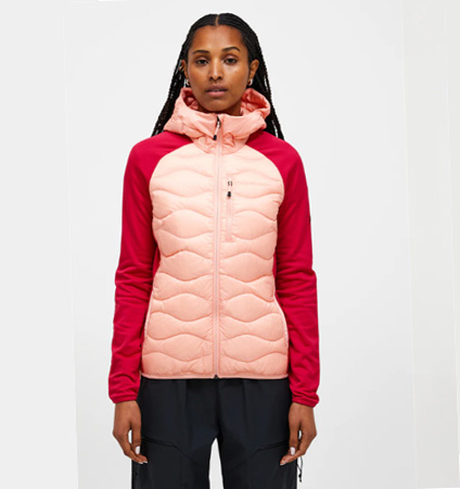 PeakPerformance Women's Helium Down Hybrid Hood PEACH FUZZ / TECH