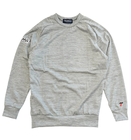 Tranvi TRCTB-023 Wool Jersey Crew Neck Pullover  Heather Grey
