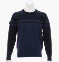 BRIEFING MEN’S MERINO WOOL STRIPE LOGO CREWNECK KNIT NAVY