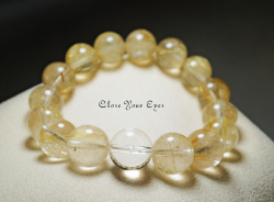 ★天然石★透明感がハンパないルチルクォーツ(台座付) 12mmエナジーブレス 金のルチルクォーツ 15 オンリーワンブレス