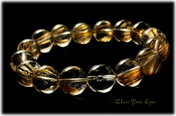 レアな石達　ゴールデンスモーキールチルクォーツ 12ｍｍ玉ブレスレット（金のルチルクォーツ）