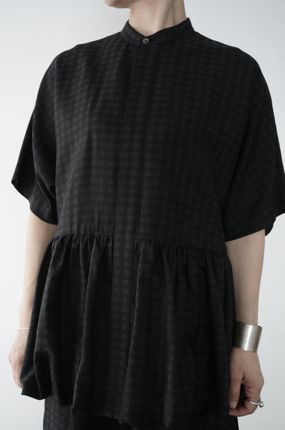 HAVERSACK  ギンガムジャガード　バンドカラーバルーンシャツ