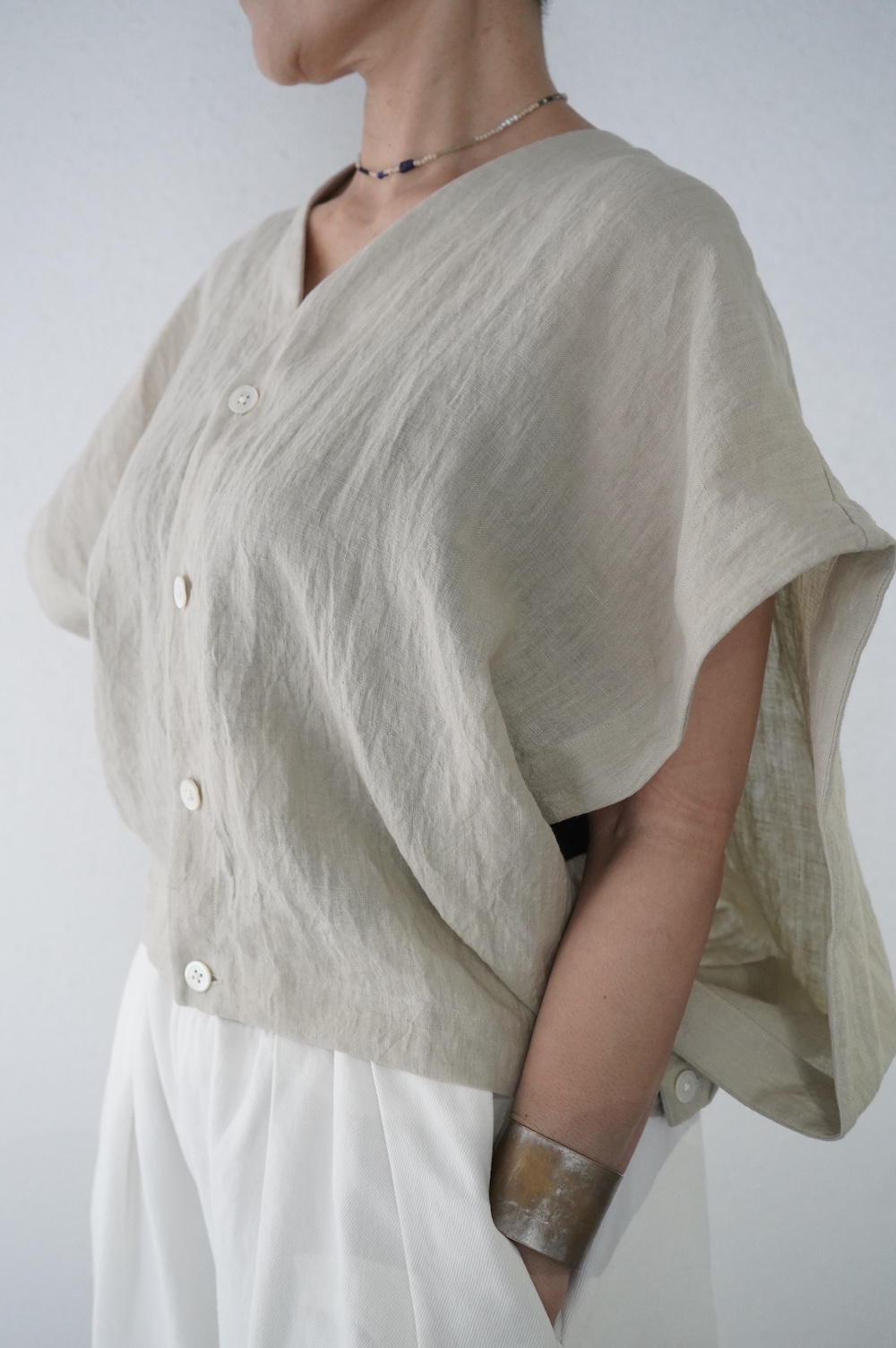 HAVERSACK  リネンポプリンフレンチスリーブカーディガン