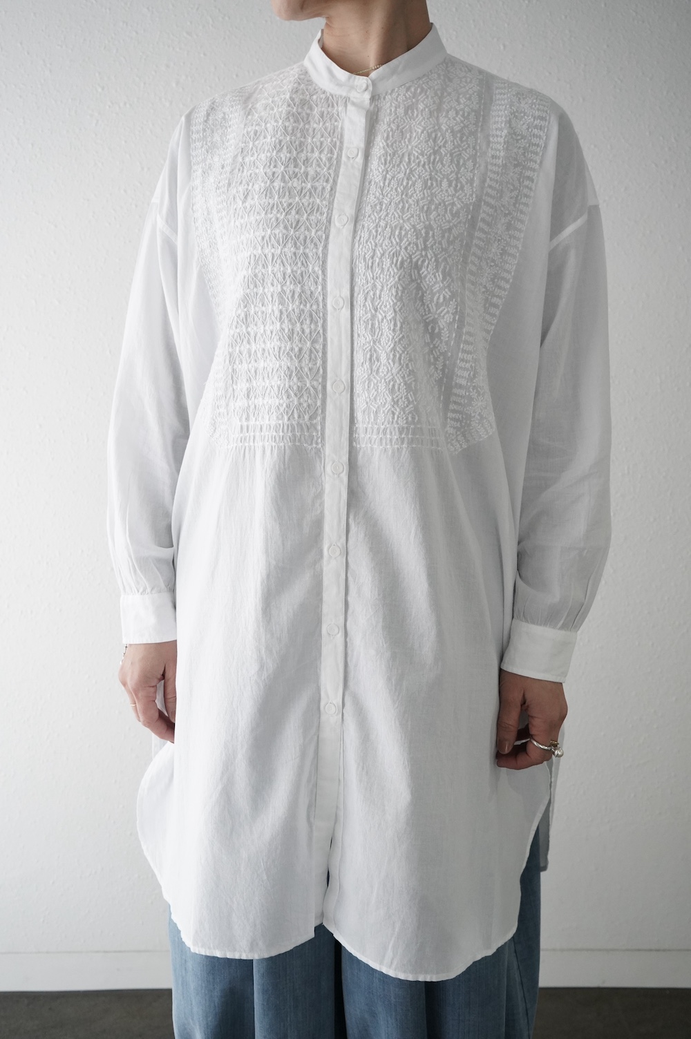 maison de soil コットンエンブロイダリーバンドカラーチュニック