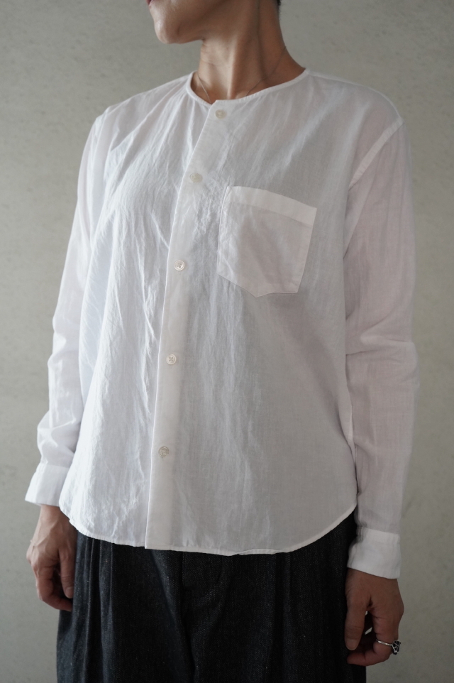 ゴーシュ　 コットンリネンポプリンノーカラーシャツ