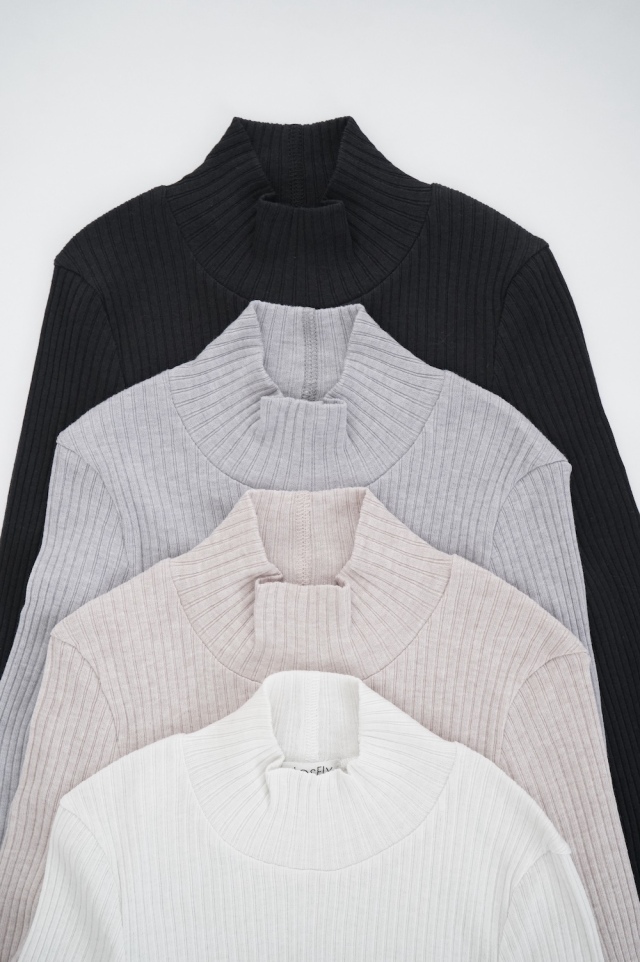 CLOSELY CLICK PEBBLE ウォッシャブルコットンシルクテレコハイネック