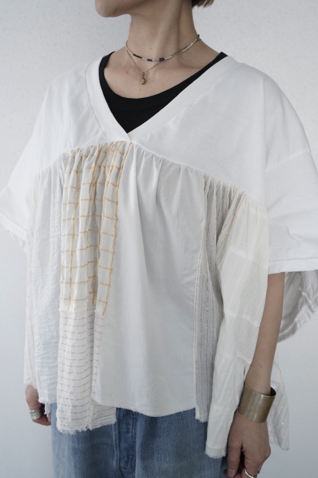 ARTE POVERA ギルダン　リメイク-インドサリーパッチワークギャザーTee