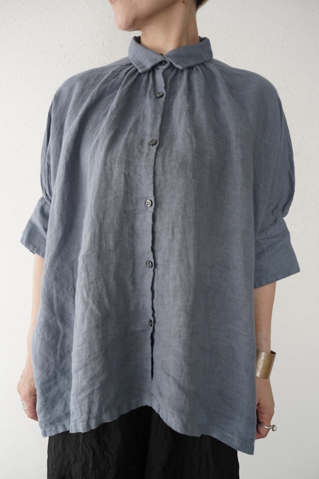 Honnete 姉妹伴2026 薄手Irish Linen Halfsleeves Gather blouse